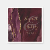 Serviette En Papier Mariage Bourgogne Or Script Géode Agate (Devant)