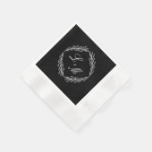 Serviette En Papier Mariage Branche Noir Blanc Écriture Monogramme (Coin)