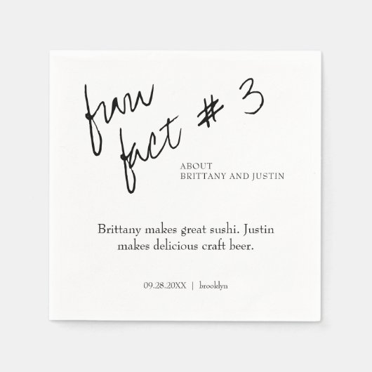 Serviette En Papier Mariage Brittany Simple Noir et Blanc Fun Fact #3 (Devant)