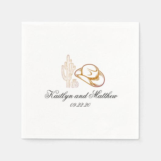 Serviette En Papier Mariage Brown moderne Western Dark (Devant)