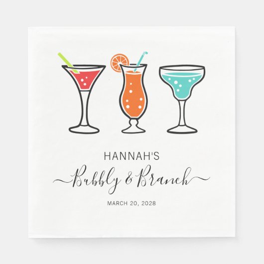 Serviette En Papier Mariage Bubbly et Brunch Script (Devant)
