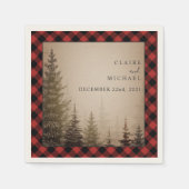 Serviette En Papier Mariage Buffalo Plaid Arbres À feuillage persistan (Devant)