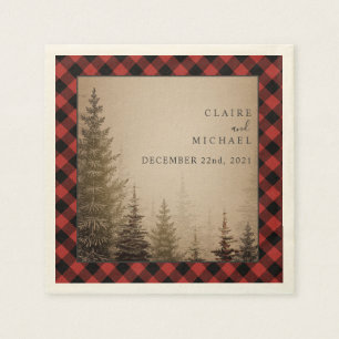 Serviette En Papier Mariage Buffalo Plaid Arbres À feuillage persistan