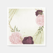 Serviette En Papier mariage cabernet fleurs roses verdure (Devant)