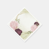 Serviette En Papier mariage cabernet fleurs roses verdure (Coin)