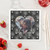 Serviette En Papier Mariage Cadre Coeur Photo personnalisée Diamants n (En situation)