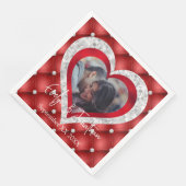 Serviette En Papier Mariage Cadre Coeur Photo personnalisée Diamants r (Coin)