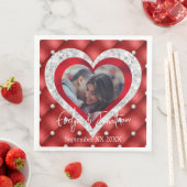 Serviette En Papier Mariage Cadre Coeur Photo personnalisée Diamants r (En situation)