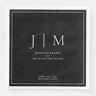 Serviette En Papier Mariage cadre minimaliste simple noir et blanc