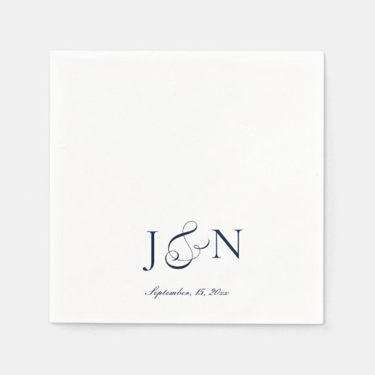 Serviette En Papier Mariage Calligraphie Classique Écriture Navy Bleu (Devant)
