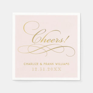 Serviette En Papier Mariage Calligraphie Romantique Rose Doré Tchin-Tc