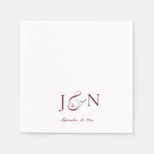 Serviette En Papier Mariage Calligraphie Script Bourgogne Ivoire Class (Devant)