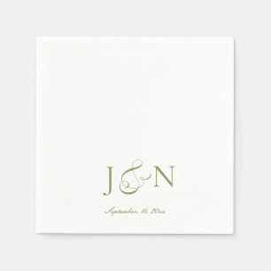 Serviette En Papier Mariage Calligraphie Script Vert Ivoire Classique