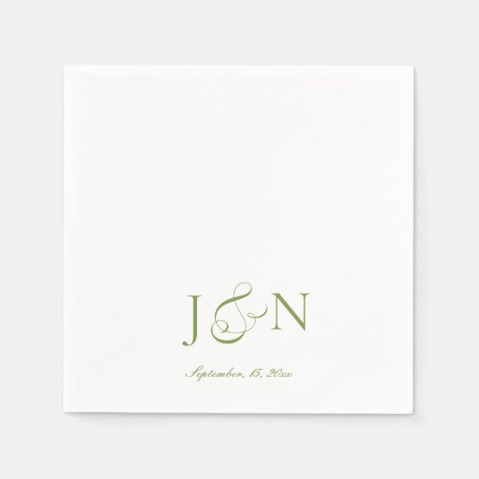Serviette En Papier Mariage Calligraphie Script Vert Ivoire Classique (Devant)