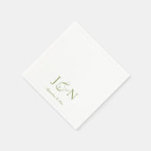 Serviette En Papier Mariage Calligraphie Script Vert Ivoire Classique (Coin)