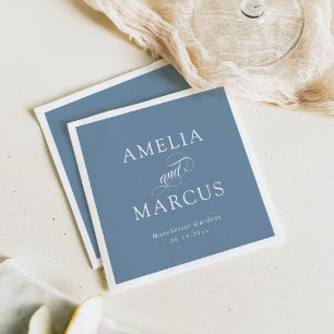 Serviette En Papier Mariage Calligraphie Vintage Bleu Poussiéreux