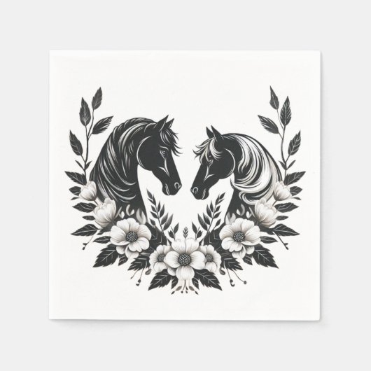 Serviette En Papier Mariage campagnard-Chevaux et fleurs (Devant)