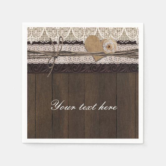 Serviette En Papier Mariage campagnard romantique en dentelle Burlap (Devant)