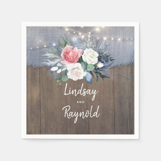 Serviette En Papier Mariage campagnard rustique bleu et blanc poussiér (Devant)