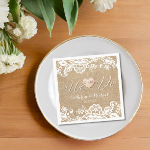 Serviette En Papier Mariage campagnard Rustique Burlap Et Dentelle