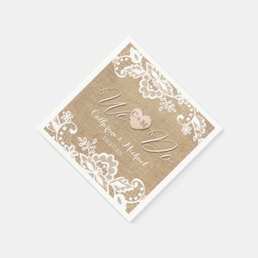Serviette En Papier Mariage campagnard Rustique Burlap Et Dentelle (Coin)