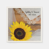 Serviette En Papier Mariage campagnard rustique de tournesol et dentel (Devant)