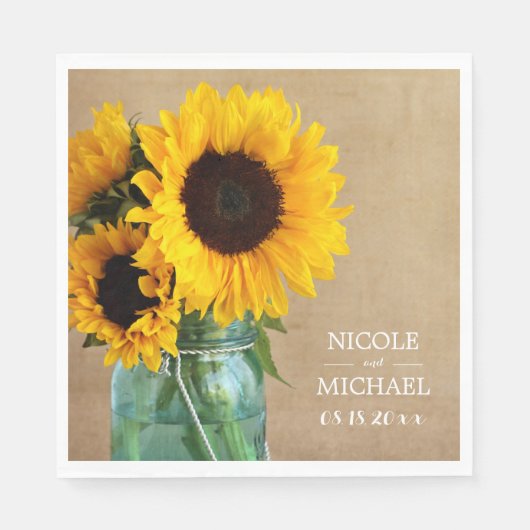 Serviette En Papier Mariage campagnard rustique de tournesol Mason Jar (Devant)