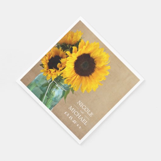 Serviette En Papier Mariage campagnard rustique de tournesol Mason Jar (Coin)