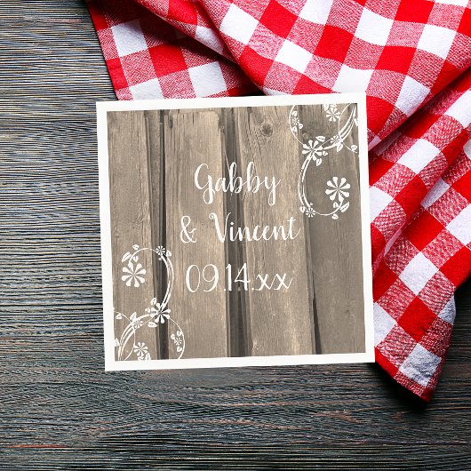 Serviette En Papier Mariage campagnard rustique en bois de grange
