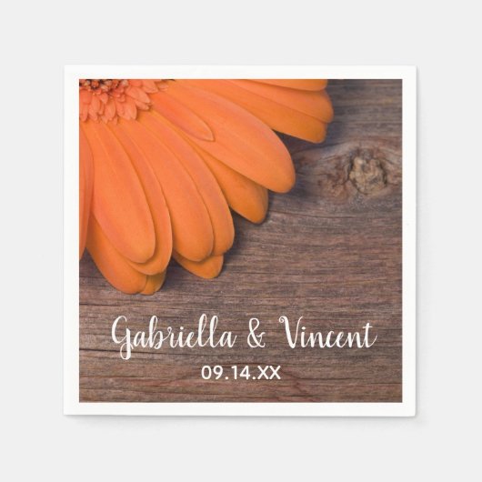 Serviette En Papier Mariage campagnard rustique en bois d'orange (Devant)