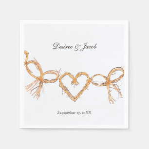 Serviette En Papier Mariage campagnard Rustique Gold White Hearts