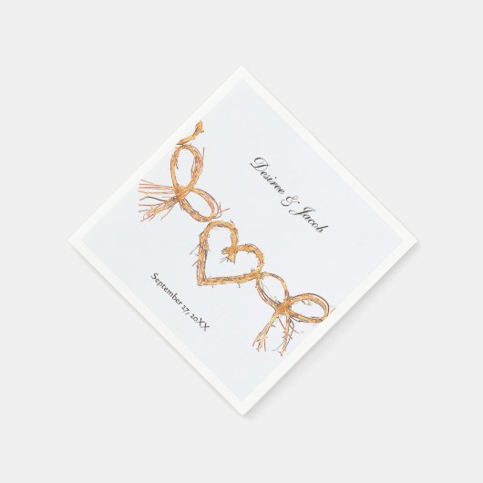 Serviette En Papier Mariage campagnard Rustique Gold White Hearts (Coin)