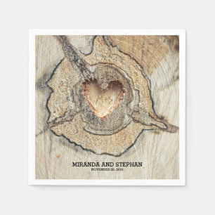 Serviette En Papier Mariage campagnard rustique Wood Heart