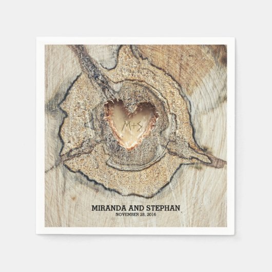 Serviette En Papier Mariage campagnard rustique Wood Heart (Devant)