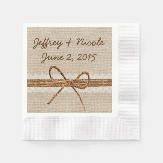 Serviette En Papier Mariage campagnard Twine Burlap Rustique (Devant)