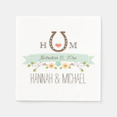 Serviette En Papier Mariage cardiaque Monogrammed Mint Green Horseshoe (Devant)