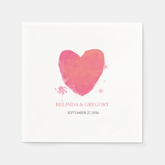Serviette En Papier Mariage cardiaque rustique aquarelle (Devant)
