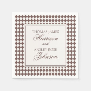 Serviette En Papier Mariage Carreauté en Brun Moka Harlequin