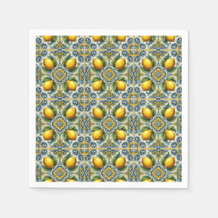 Serviette En Papier Mariage carrelage méditerranéen Capri jaune bleu c