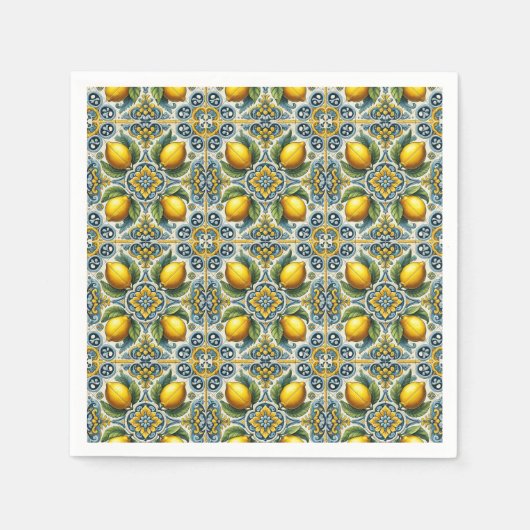 Serviette En Papier Mariage carrelage méditerranéen Capri jaune bleu c (Devant)
