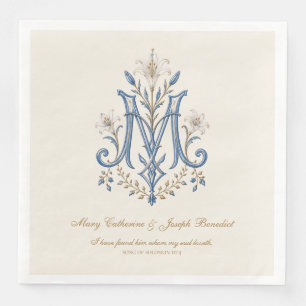 Serviette En Papier Mariage catholique avec monogramme marian avec Écr