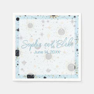 Serviette En Papier Mariage céleste bleu or noir
