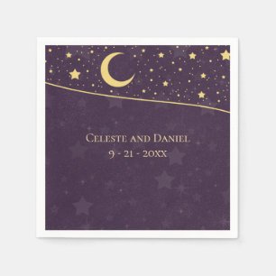 Serviette En Papier Mariage Céleste Deep Purple Étoiles et Lune