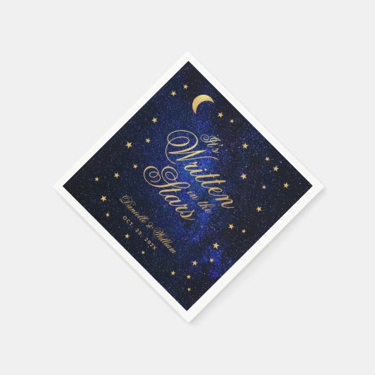 Serviette En Papier Mariage céleste écrit dans les étoiles Bleu & Or (Coin)