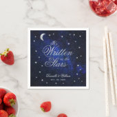 Serviette En Papier Mariage céleste écrit dans les étoiles & lune bleu (En situation)