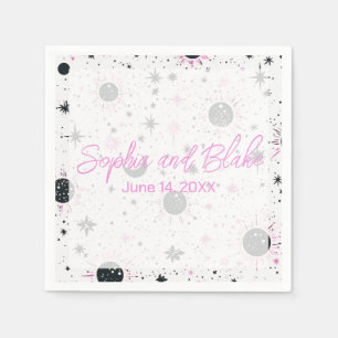 Serviette En Papier Mariage céleste noir et rose