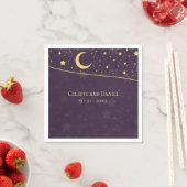 Serviette En Papier Mariage céleste Profonde Violet Étoiles et Lune (En situation)