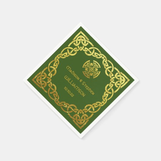 Serviette En Papier Mariage celtique Green Faux Gold Personnalisez (Coin)