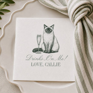 Serviette En Papier Mariage Champagne au Chat Siamois Vert Prépa Éléga