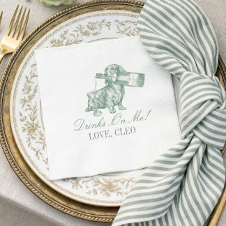 Serviette En Papier Mariage Champagne Caniche Préppy Vert Sauge